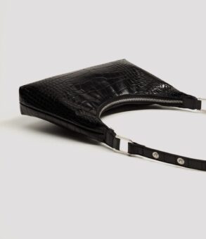 leather baguette handbag back view