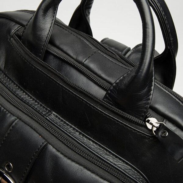 Black Leather Backpack With Front Buckle