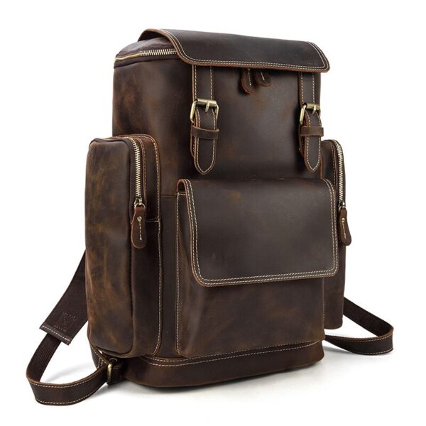 The Retro Leather Backpack angled view