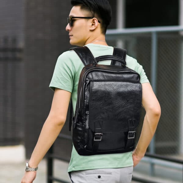 Classic Black Leather Work Backpack