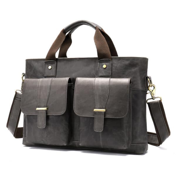 Oscar Grey Leather Satchel Messenger Bag