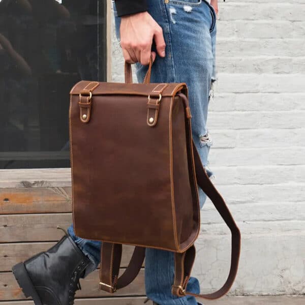 Minimalist Laptop Leather Brown Backpack