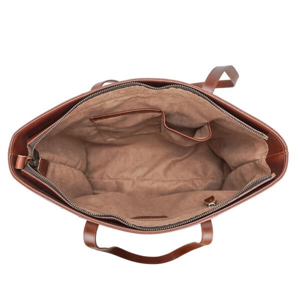 Lola brown leather tote bag interior view