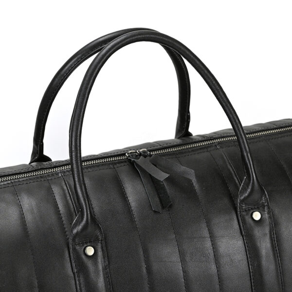 Regal Black Leather Duffel Bag handles close up