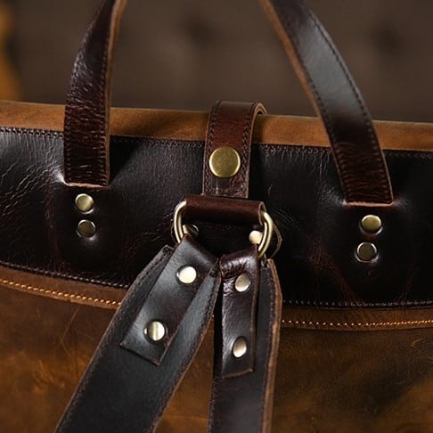 Kingsley Roll top leather backpack details back closeup