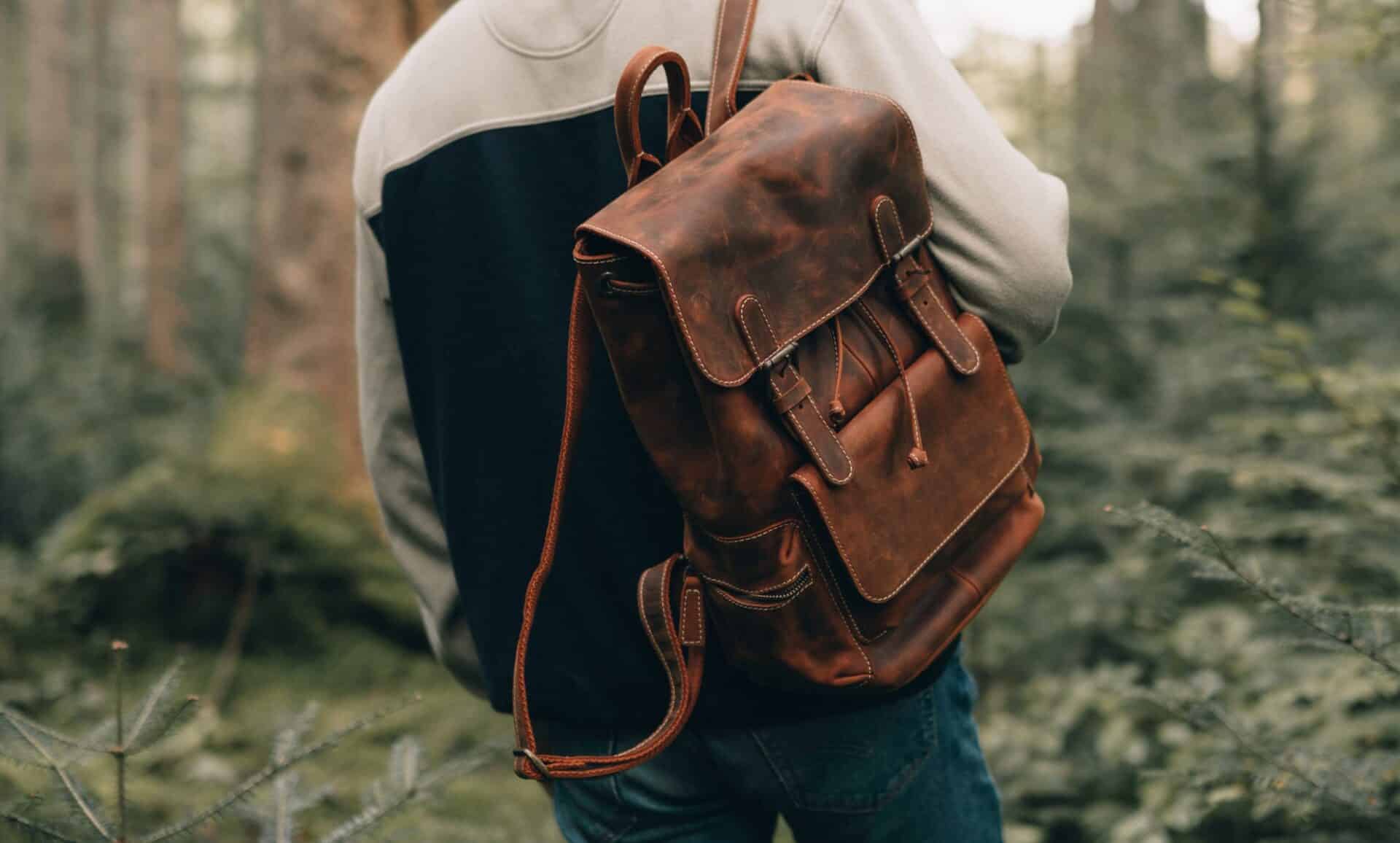 A men wearing leather backpack