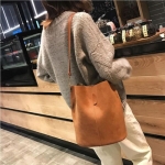 Bucket Suede Leather Bag - Women's Designer Handbag - Image 6