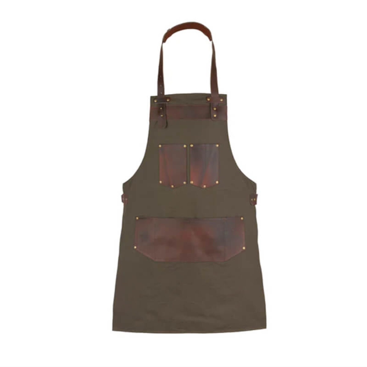 Full Grain Leather Green Canvas Butchers Apron