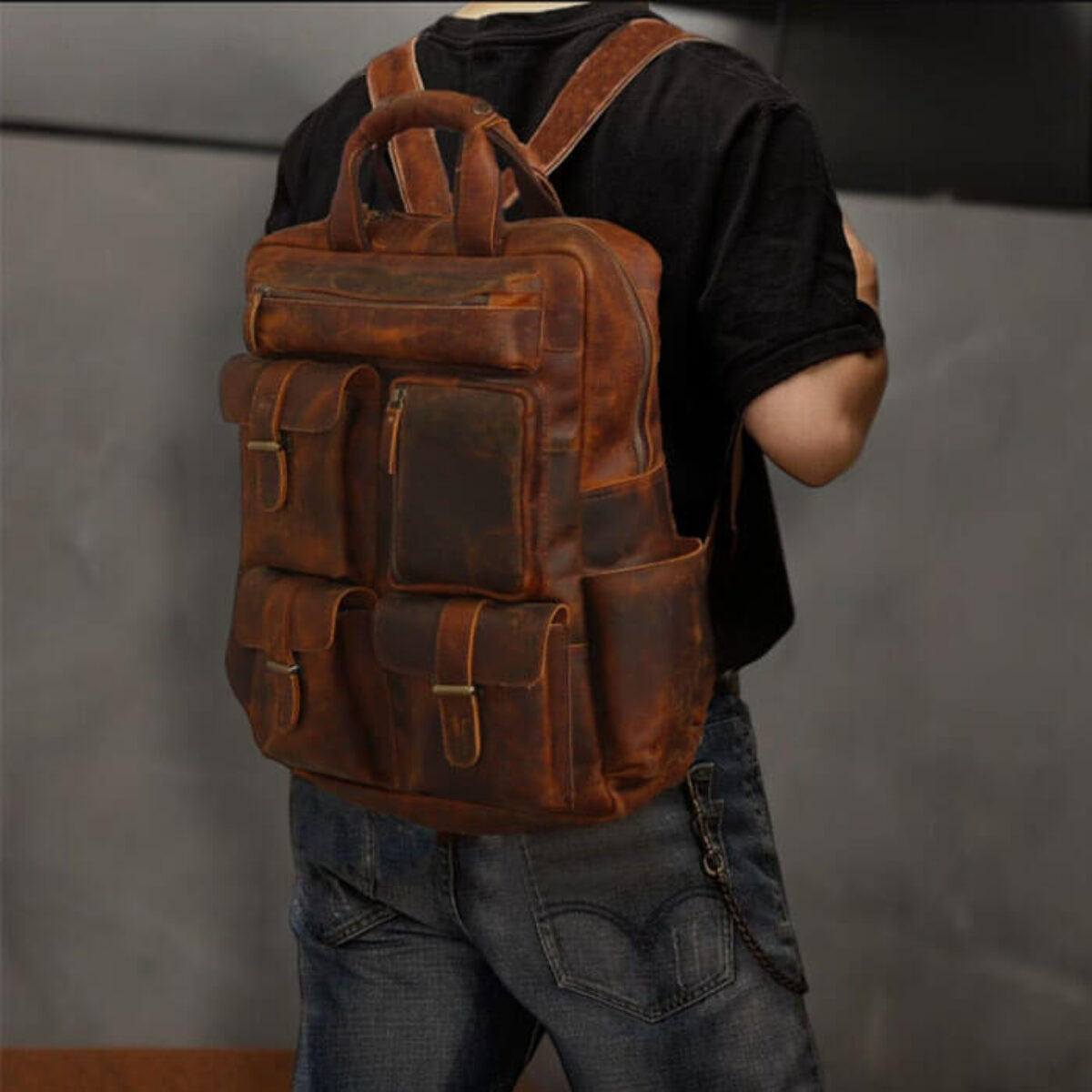 Connor Distressed Brown Leather Laptop Backpack