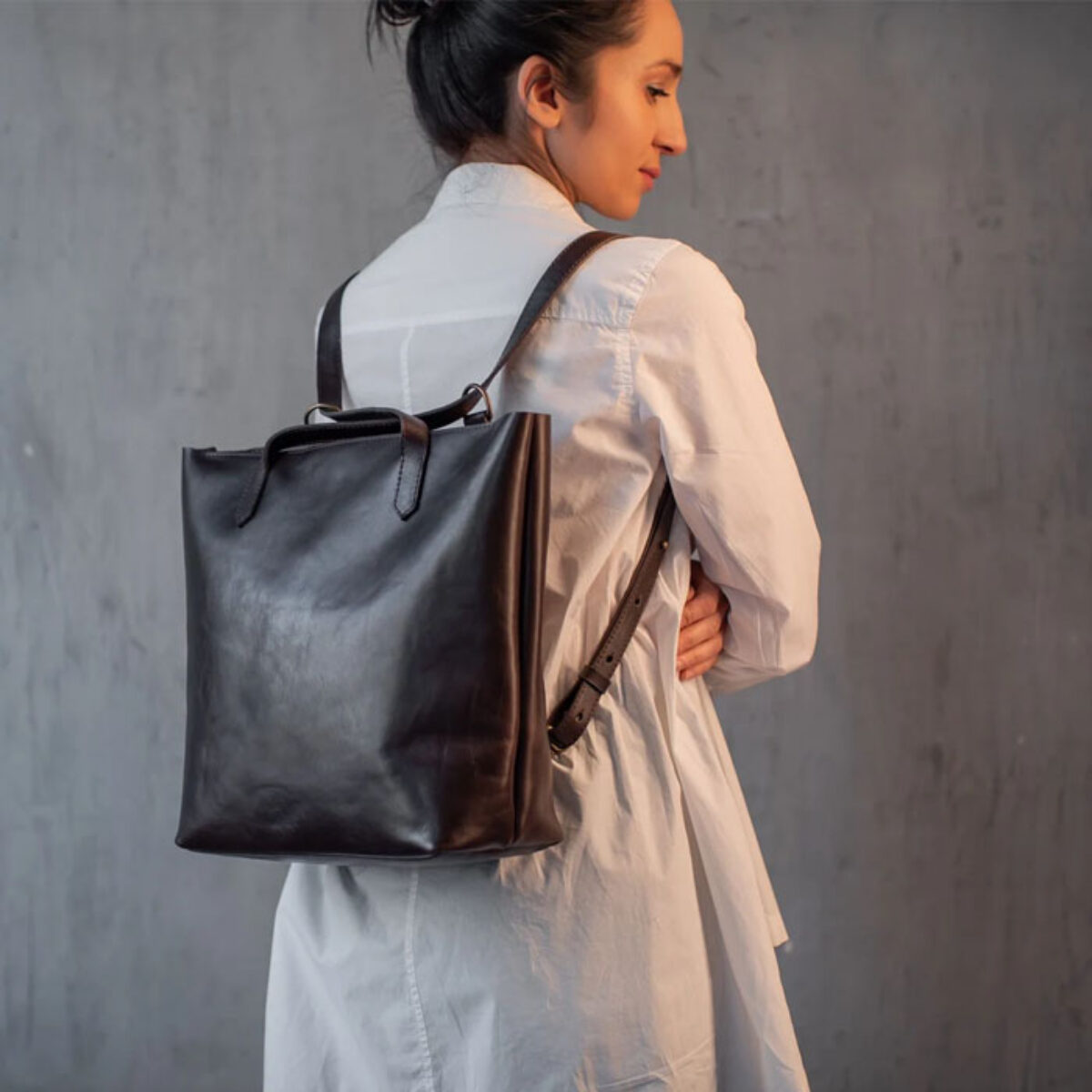 black convertible backpack leather laptop Siena Tote | Full-Grain Leather Backpack which makes this durable for all your adventures Wesccimo Full Grain Genuine Leather